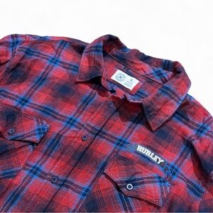 Hurley Men’s Red & Blue Plaid Flannel Shirt Size XL – Button Down Logo Casual